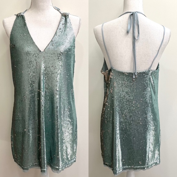 Free People Shimmering Blue Mini Dress - Picture 13 of 13
